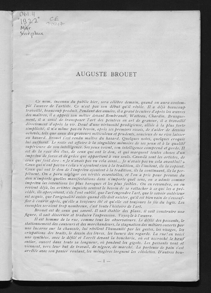 Auguste Brouet : son oeuvre
