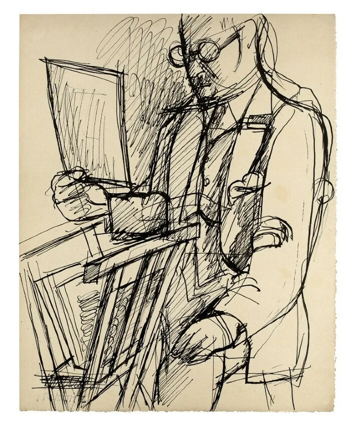 Portrait d'Henri Petiet examinant une estampe - M. Gromaire